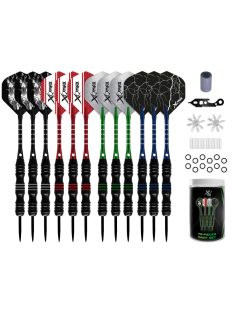   XQ Max Darts szett steel 75db-os 12db 22g nyíl,szár toll,gyűrű,tollvédő,hegyvédő, 1 db élező,szerszám,doboz